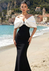 Crystal Draped Bardot Maxi Dress Black White