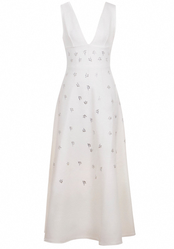 Crystal Embellished A Line Midi Dress White
