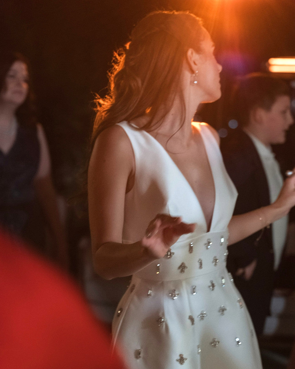 Crystal Embellished A Line Midi Dress White