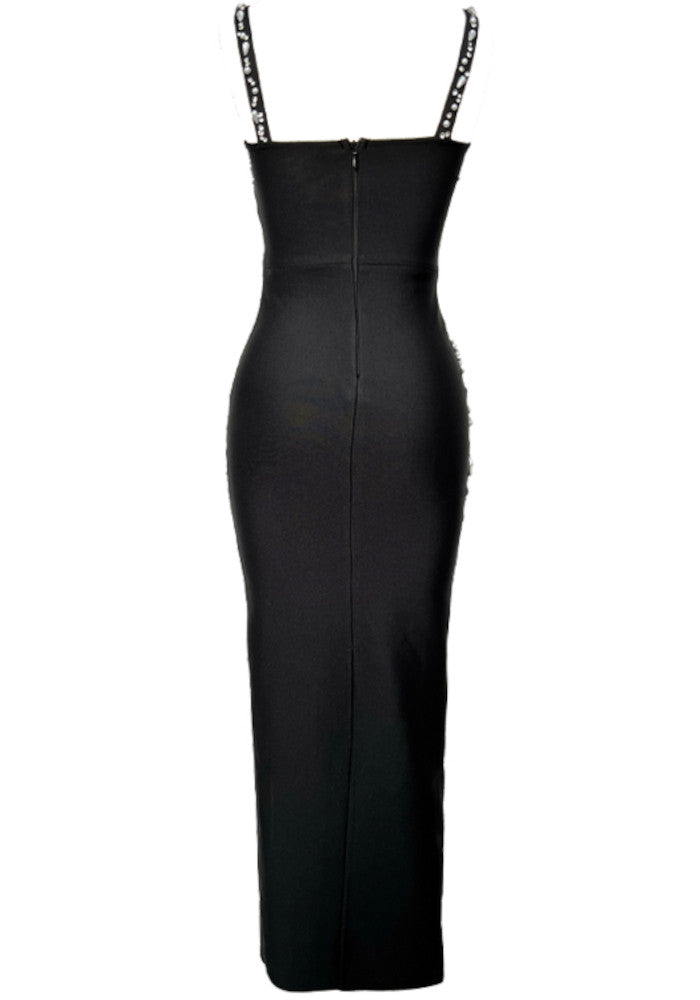 Crystal Embellished Maxi Dress Black