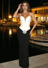 Crystal Floral Detail Maxi Dress Black White