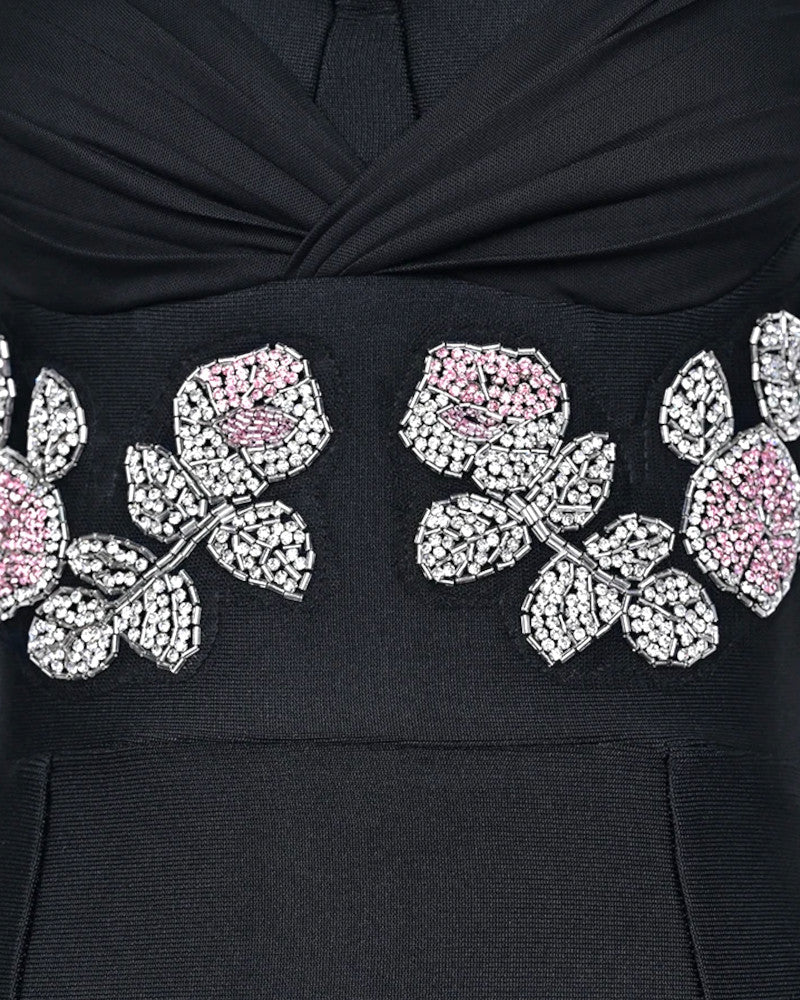 Floral Crystal Dress Black