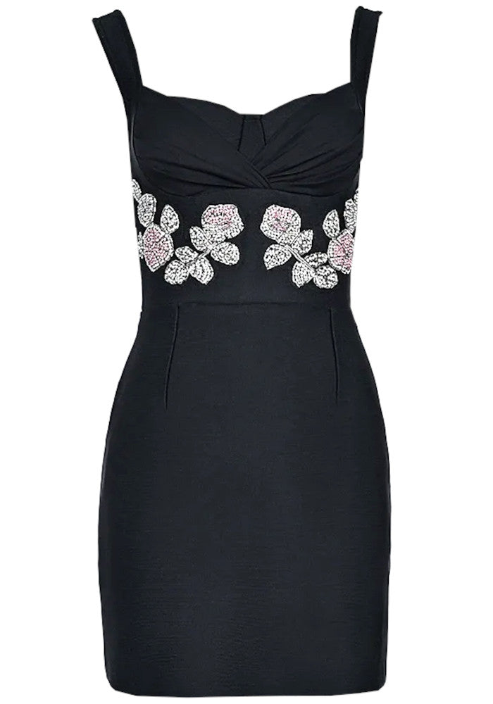 Floral Crystal Dress Black