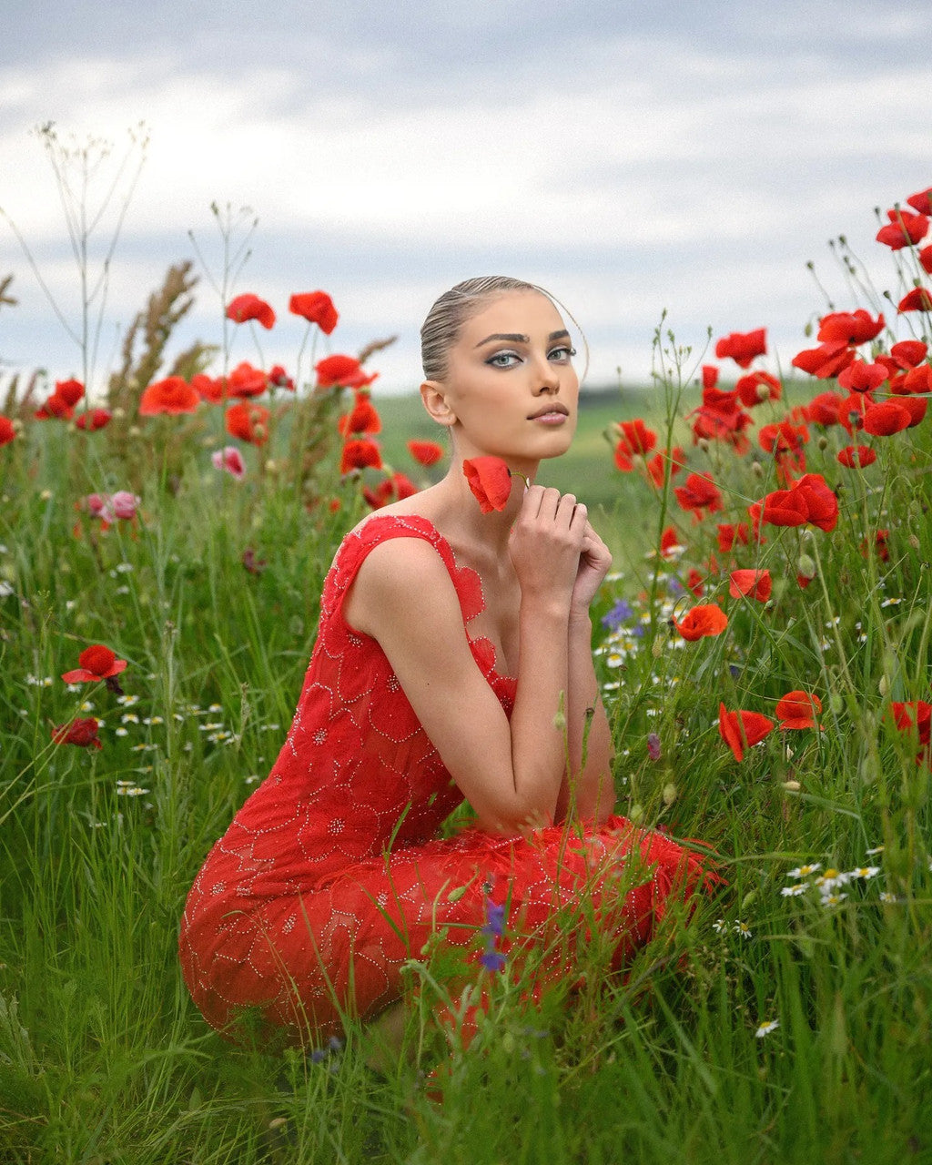 Crystal Floral Maxi Dress Red