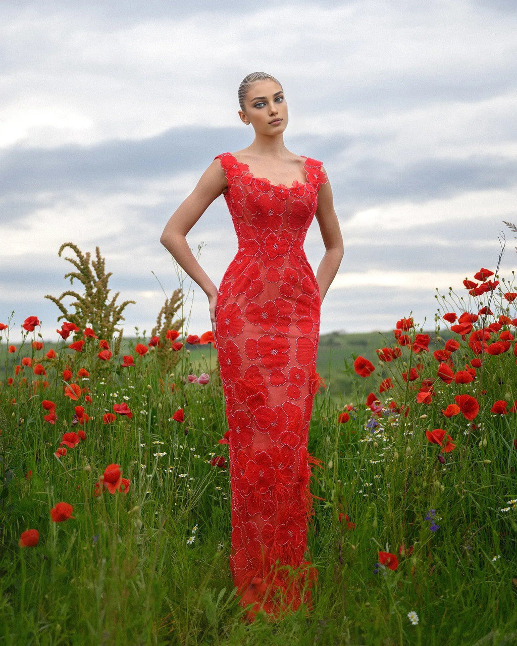 Crystal Floral Maxi Dress Red