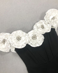 Crystal Detail Floral Bardot Maxi Dress Black White