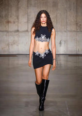Crystal Flower Two Piece Dress Black