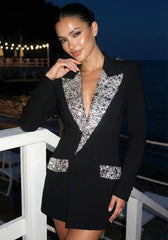Crystal Lapel Blazer Dress Black