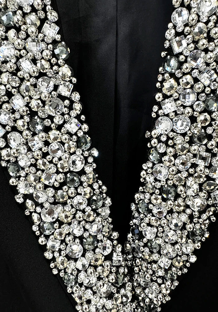 Crystal Lapel Blazer Dress Black