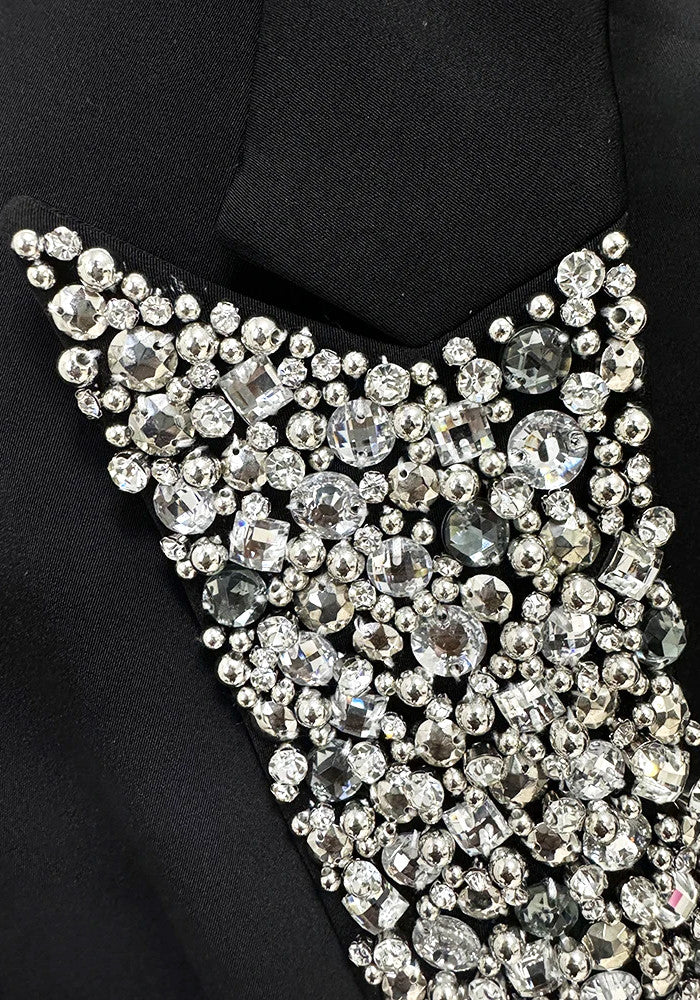 Crystal Lapel Blazer Dress Black