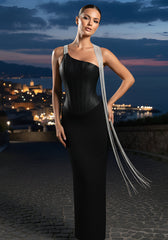 Crystal One Shoulder Structured Maxi Dress Black