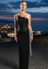 Crystal One Shoulder Structured Maxi Dress Black