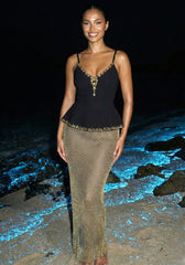 Crystal Peplum Maxi Dress Black Gold