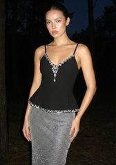 Crystal Peplum Maxi Dress Black Silver