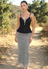 Crystal Peplum Maxi Dress Black Silver