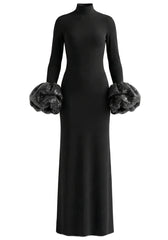 Crystal Bubble Long Sleeve Maxi Dress Black