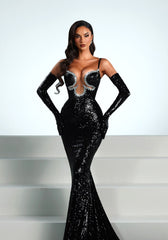 Crystal Bustier Sequin Maxi Dress Black