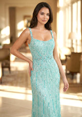 Crystal Floral Strap Sequin Maxi Dress Green
