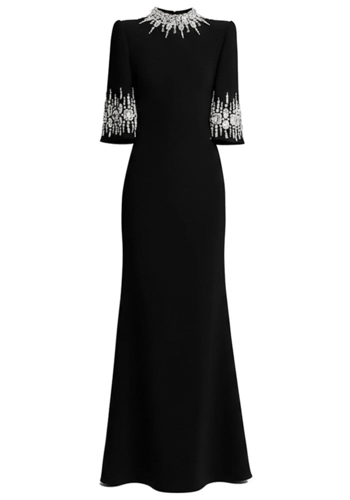Crystal Short Sleeve Maxi Dress Black
