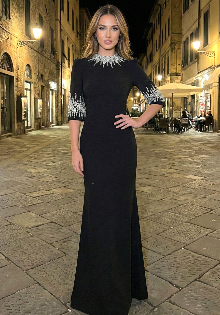Crystal Short Sleeve Maxi Dress Black