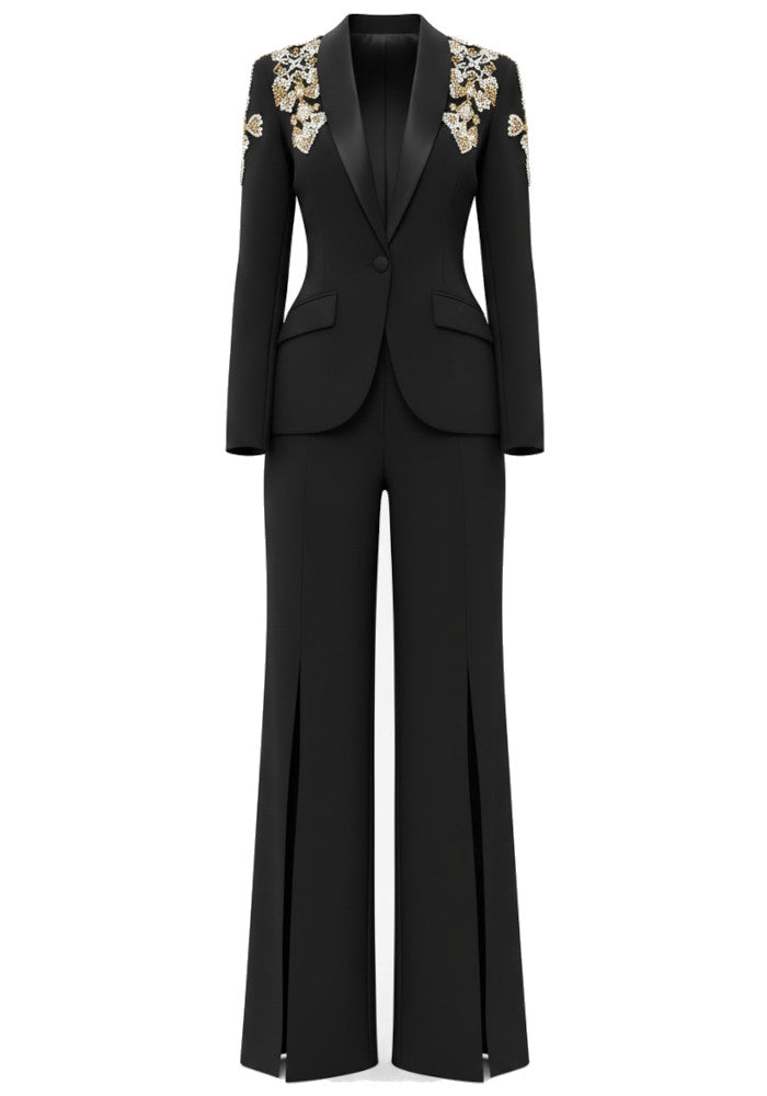 Crystal Shoulders Suit Black