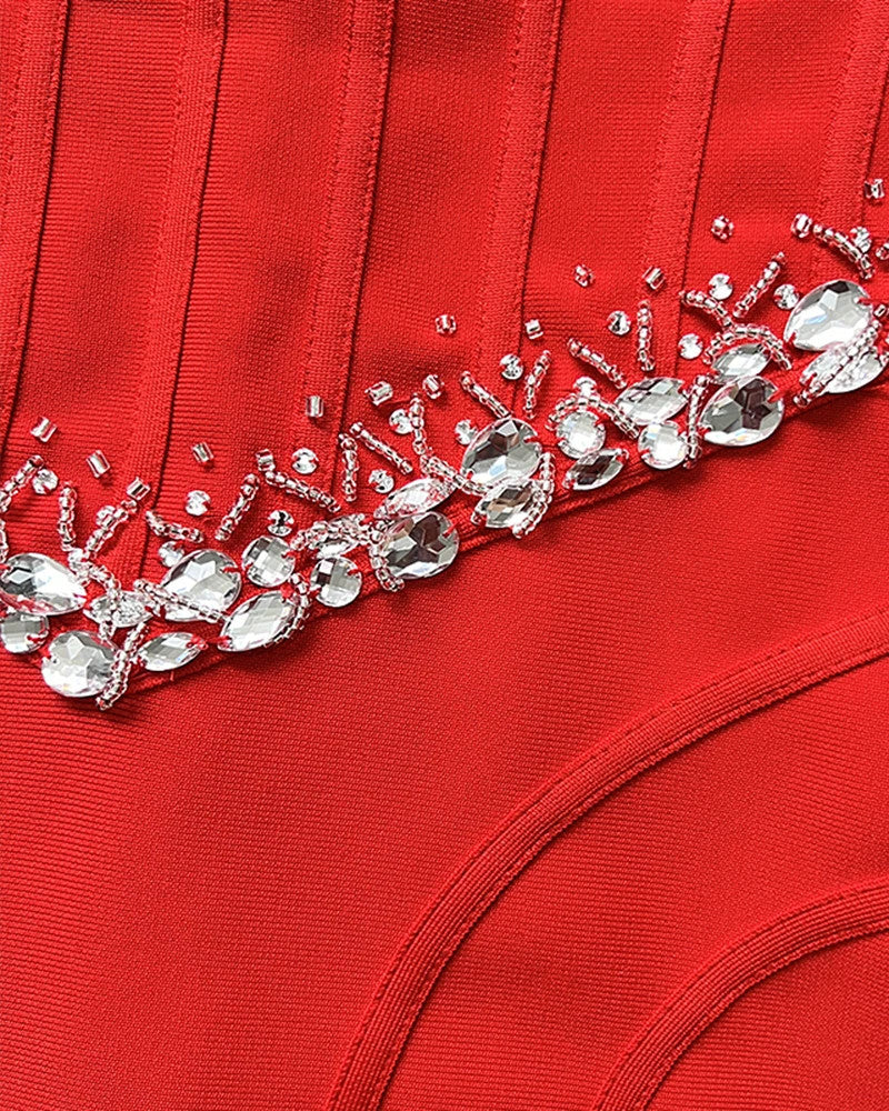 Crystal Structured Dress Red