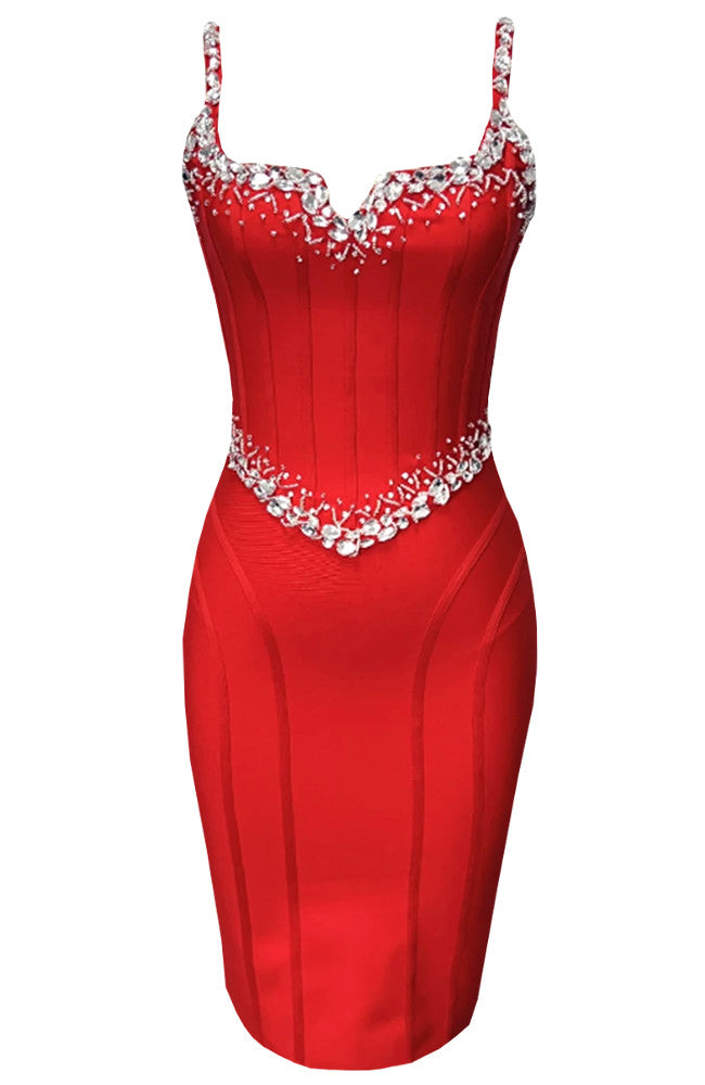 Crystal Structured Dress Red