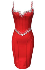 Crystal Structured Dress Red