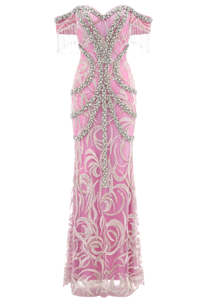 Bardot Crystal Tassel Maxi Dress Pink