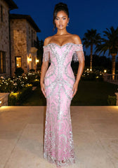 Bardot Crystal Tassel Maxi Dress Pink