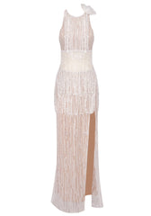 Crystal Tassel Maxi Dress Nude