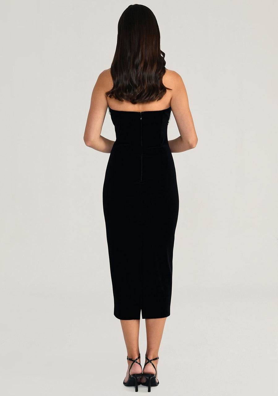 Strapless Crystal Trim Midi Dress Black