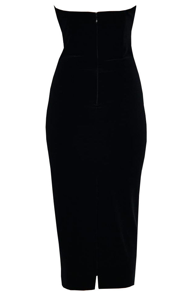Strapless Crystal Trim Midi Dress Black