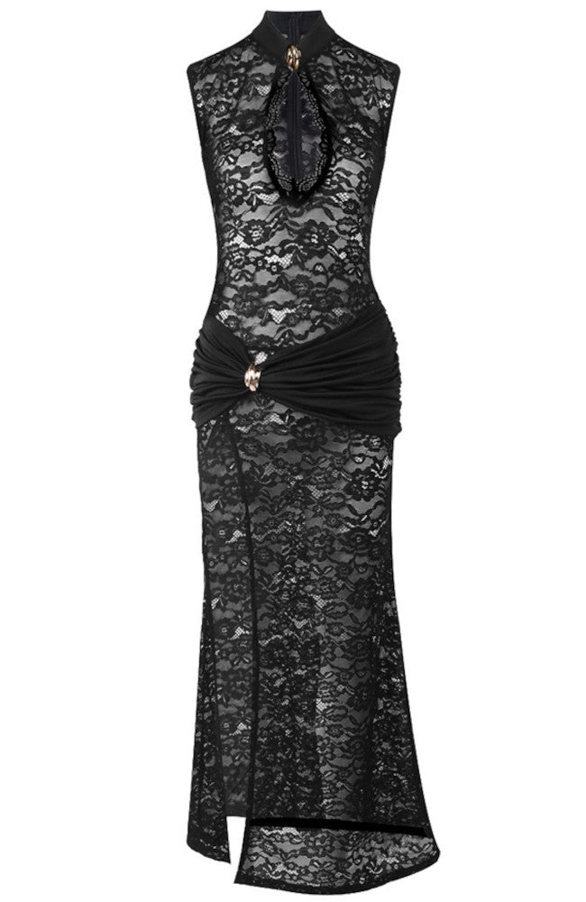 Cut Out Detail Lace Maxi Dress Black