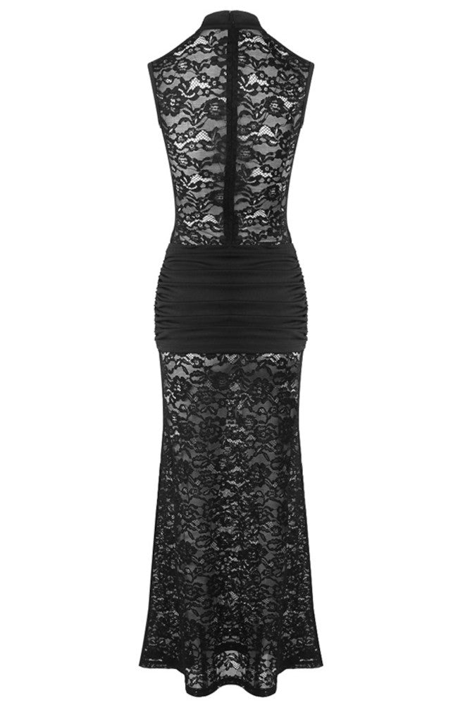 Cut Out Detail Lace Maxi Dress Black