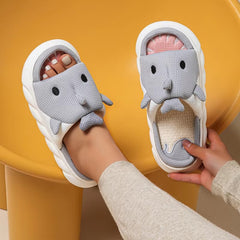 Cute Cartoon Shark Linen Thick Bottom Home Slippers