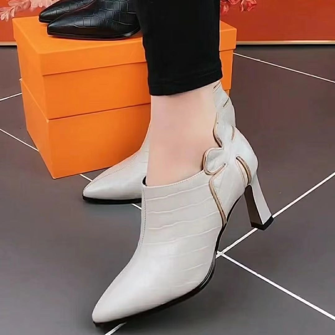 Deep Mouth Solid Color All-match Pointed Side Zipper Leather Shoes