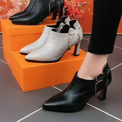 Deep Mouth Solid Color All-match Pointed Side Zipper Leather Shoes