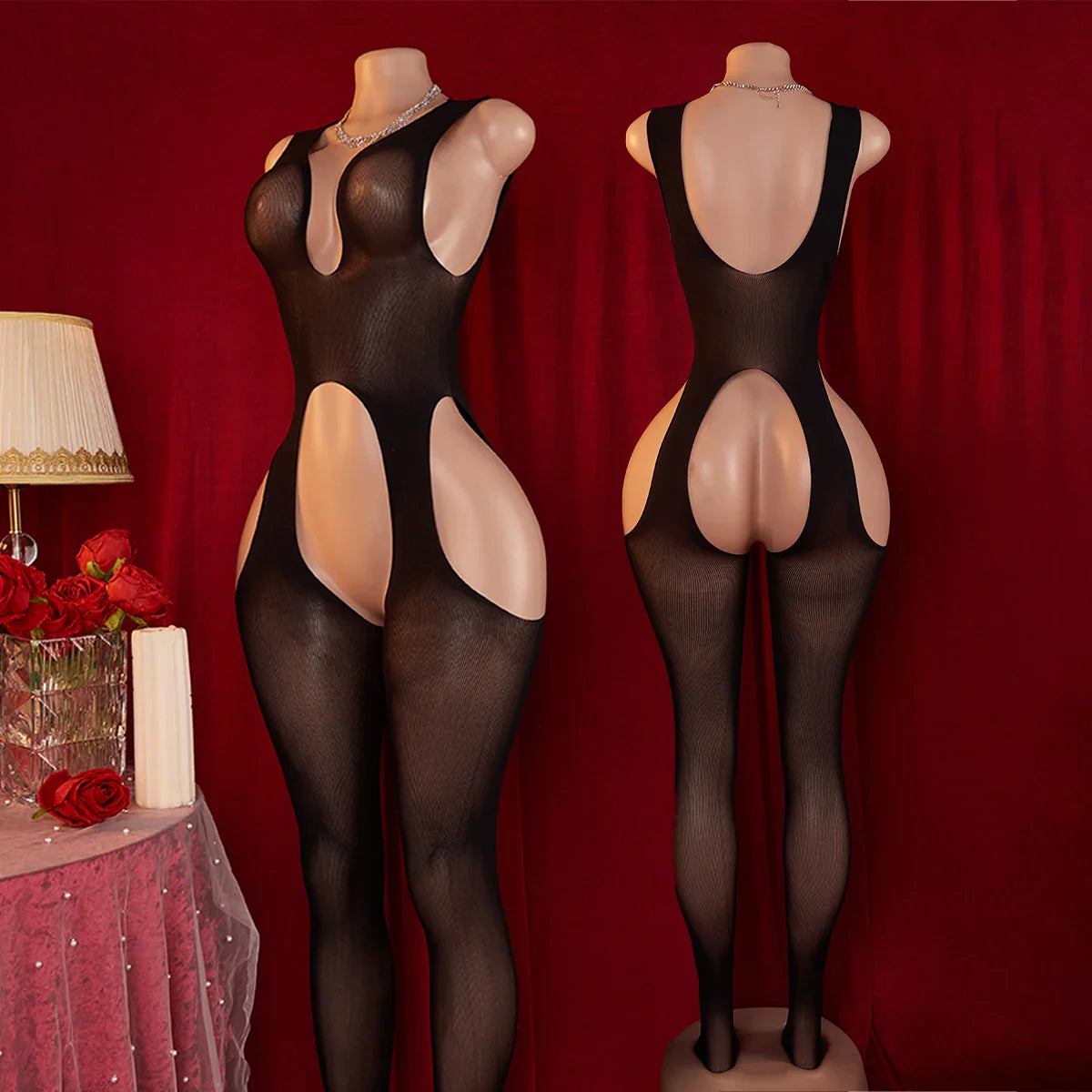 Deep V Crotchless Lingerie Lace Sexiest Babydoll Full Bodystocking Erotic Costumes Teddy Open Bra Porn Underwear