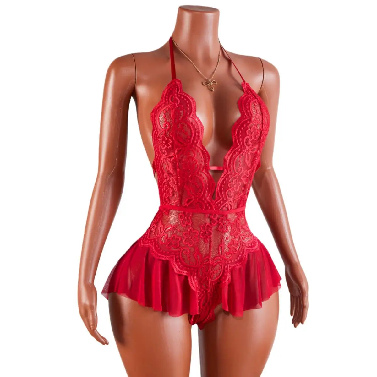 Deep V Lingerie Backless Crotchless Teddy Bodysuits Lace Transparent Babydolls Nightwear Erotic Costume One-piece