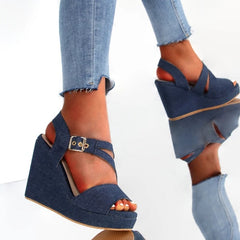 Denim Peep Toe High Heel Sandals
