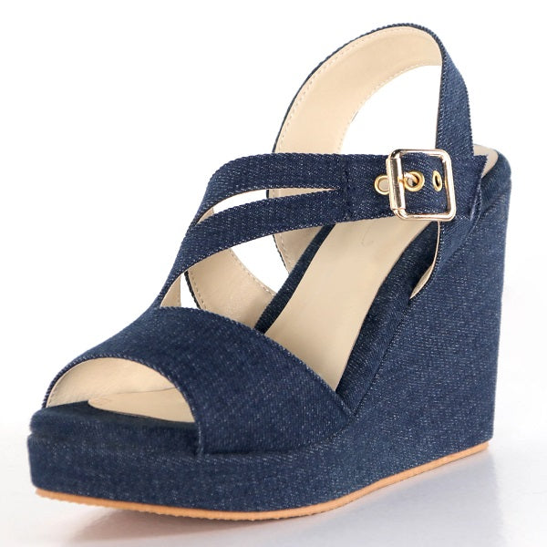 Denim Peep Toe High Heel Sandals