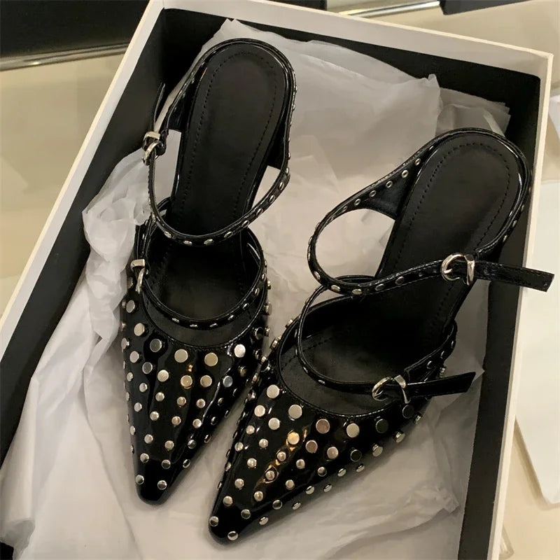 Design Rivet Crystal Wedges Narrow Band Buckle Strap High Heels Sandals