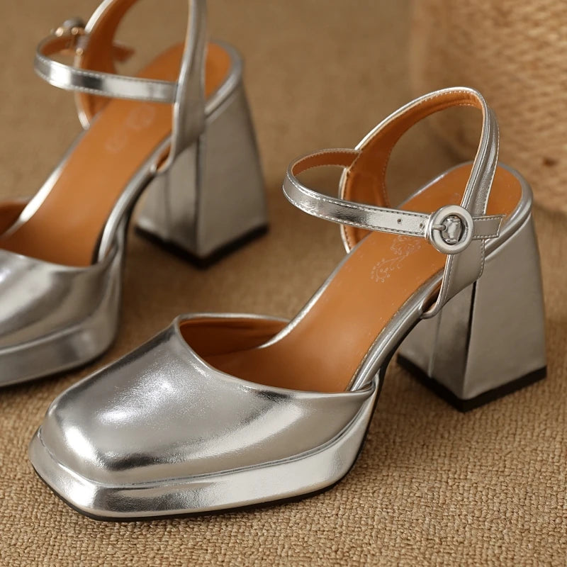 Designer Ankle Strap Heels Close Toe Party High Heels Sandals