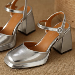 Designer Ankle Strap Heels Close Toe Party High Heels Sandals
