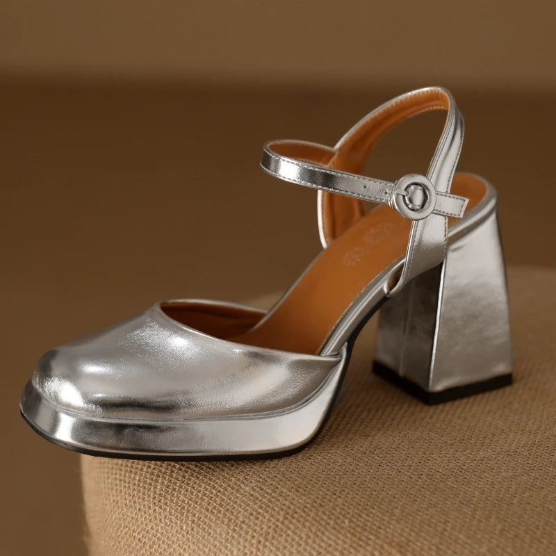 Designer Ankle Strap Heels Close Toe Party High Heels Sandals