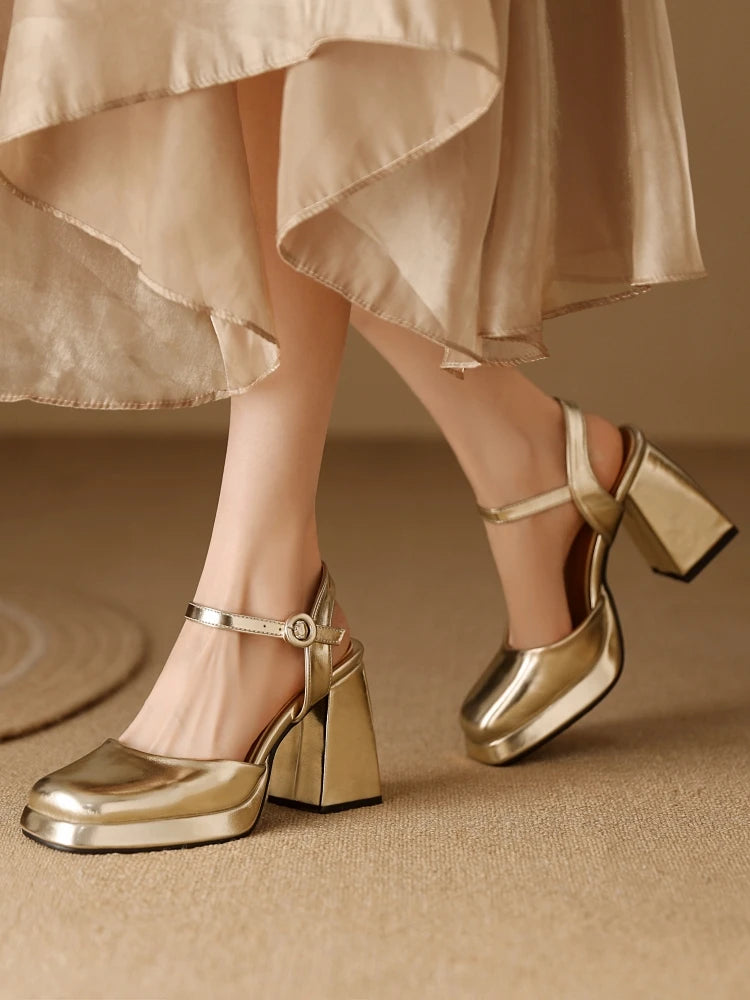 Designer Ankle Strap Heels Close Toe Party High Heels Sandals