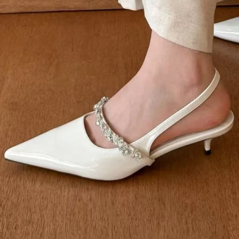Designer Comfortable Shallow Pointed Toe Slip-on Mid-heel Sandals