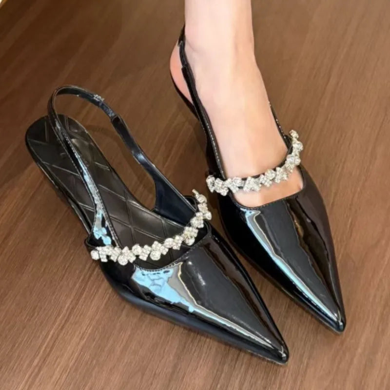 Designer Comfortable Shallow Pointed Toe Slip-on Mid-heel Sandals