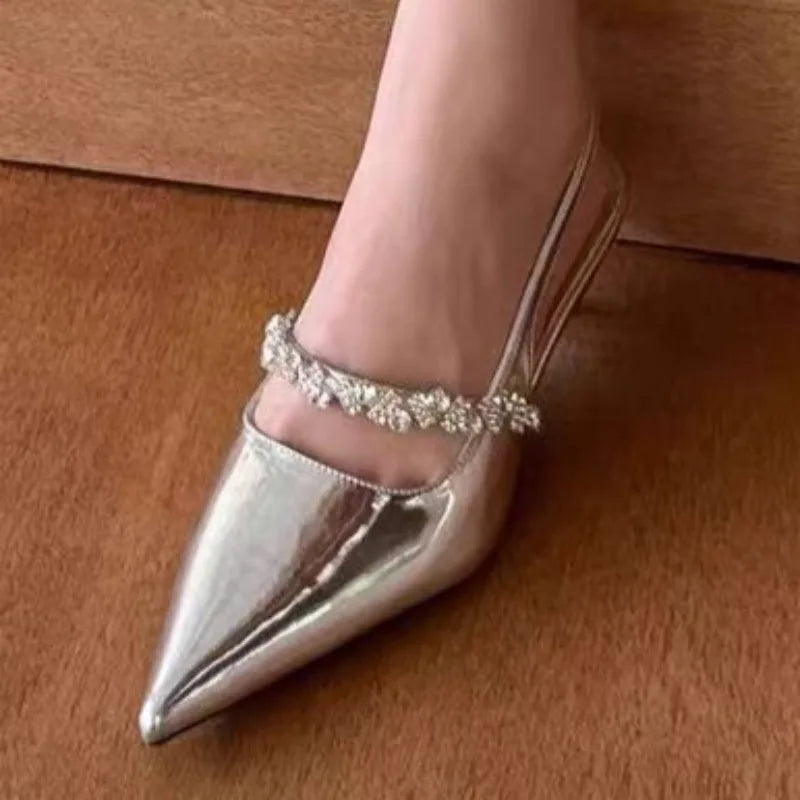 Designer Comfortable Shallow Pointed Toe Slip-on Mid-heel Sandals
